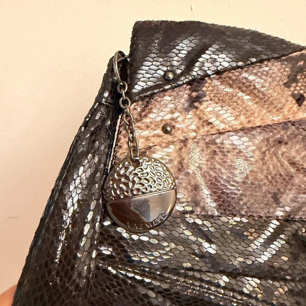 Nine West Clutch Bag Women Small Black Snakeskin Animal Print Pleated Evening